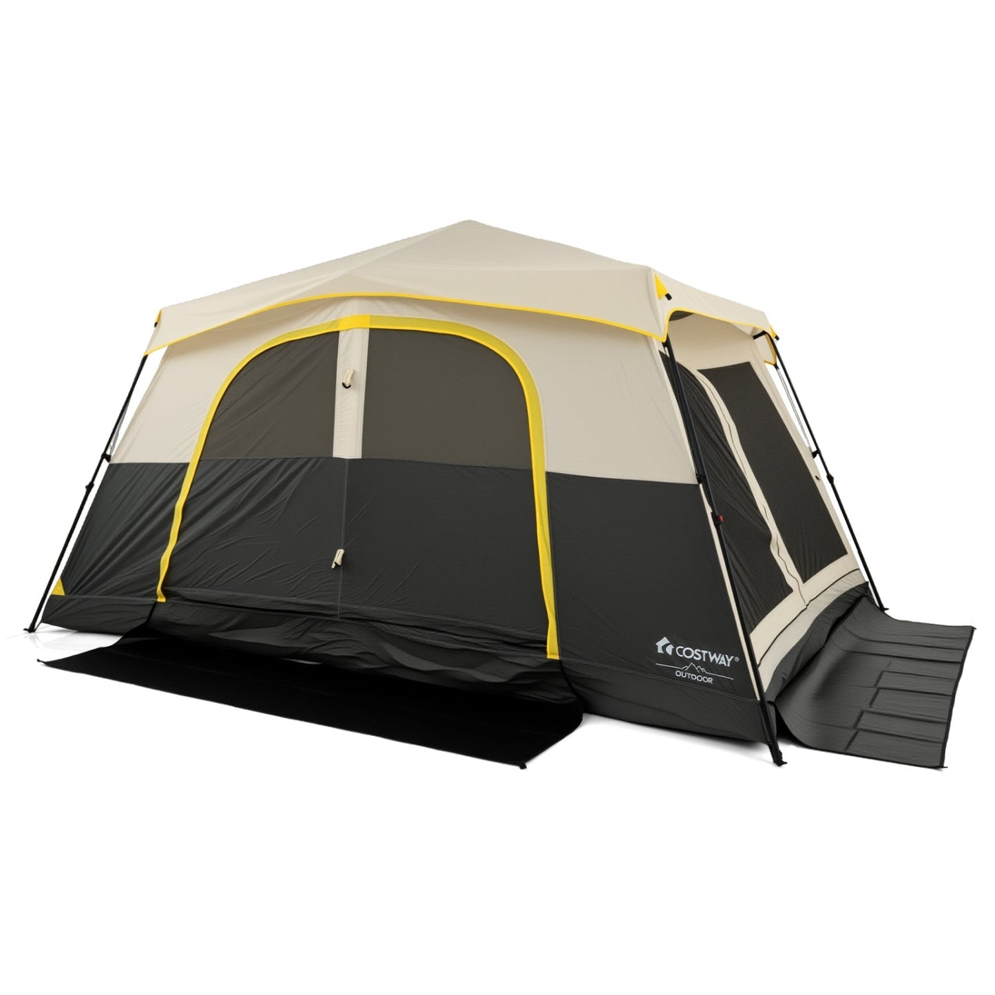 10 Person Instant Cabin Tent with Rainfly 13x9 beige with black base, yellow trim Costway on Tampa Home & Garden Store