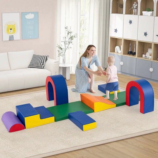10-Piece Foam Climbing Blocks Soft PU Leather Play Gym Lightweight Baby Climber Structures-Multicolor - Tampa Home & Garden Store
