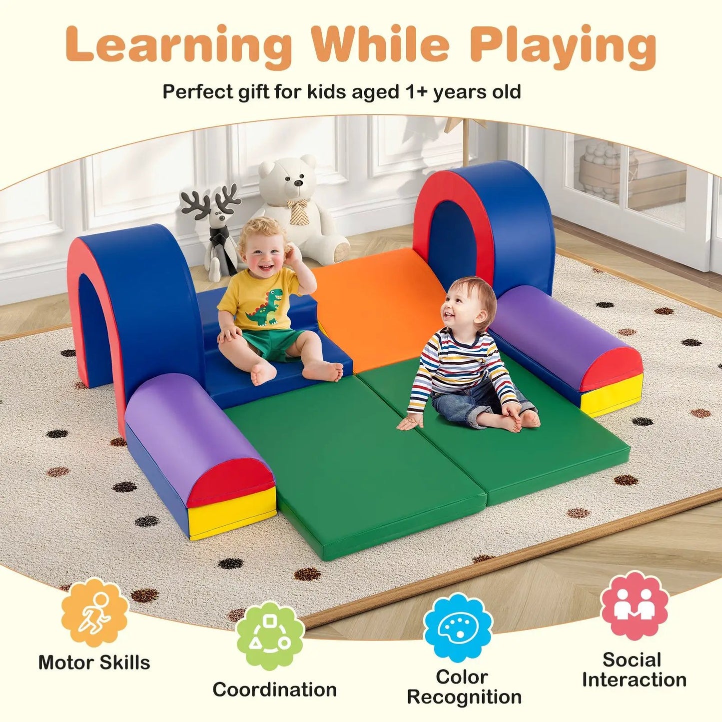 10-piece foam climbing blocks PU leather play gym in multicolor for toddlers DirectDeals on Tampa Home & Garden Store