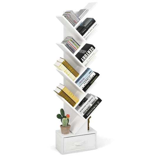 Tree Bookshelf with Drawer 10-Tier Storage white DirectDeals corner shelf on Tampa Home & Garden Store