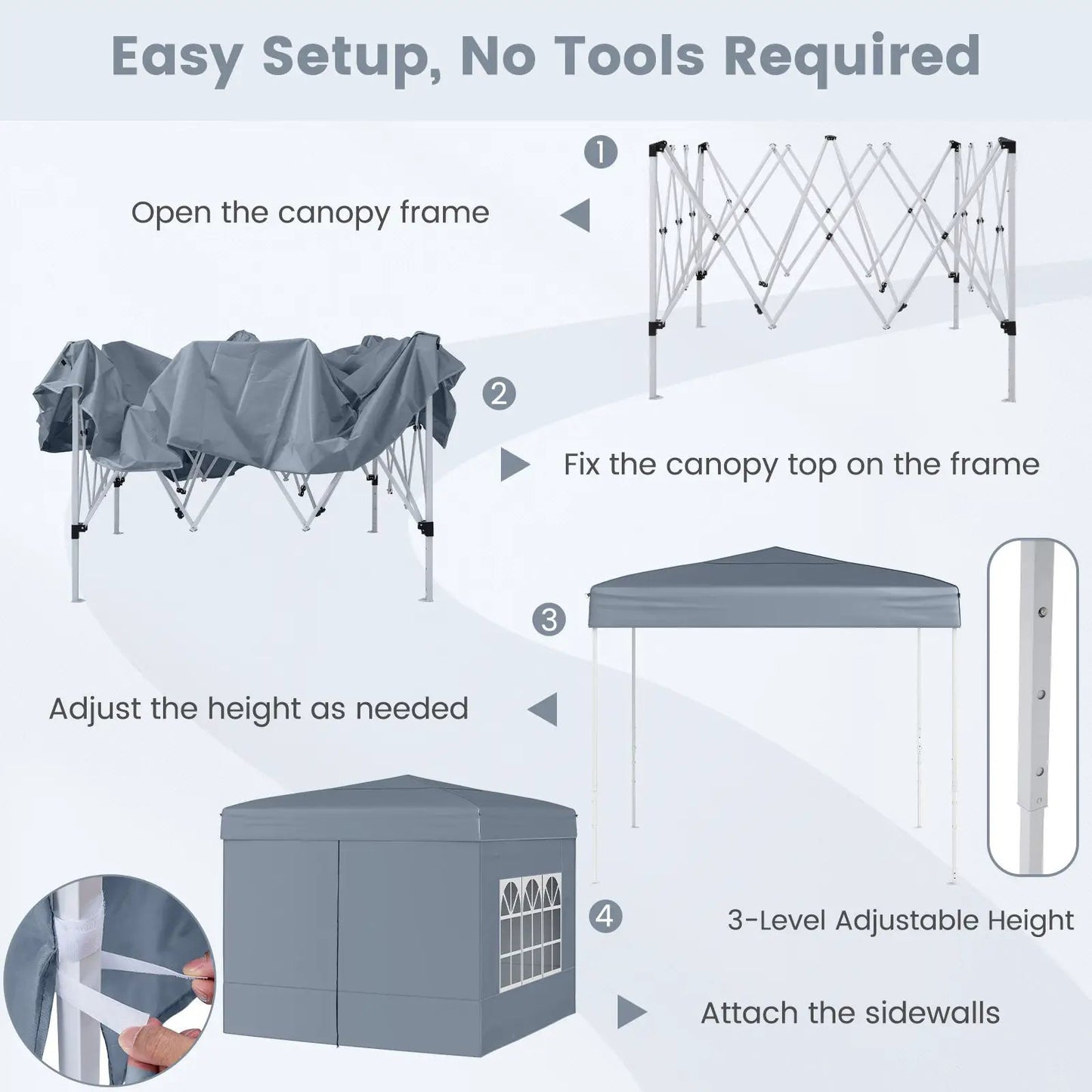 DirectDeals Pop Up Canopy Tent 10x10 ft with 4 sidewalls, gray canopy and metal frame on Tampa Home & Garden Store