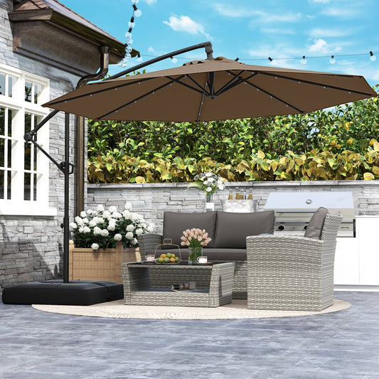 Parasol colgante excéntrico solar de 3 m con base y 32 luces LED - Gris topo