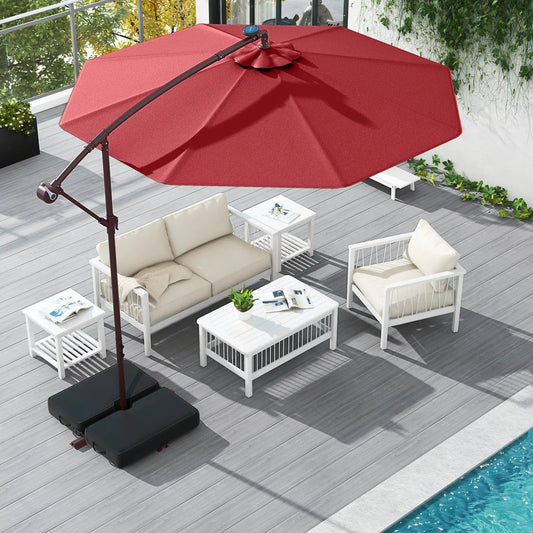10 Ft Patio Umbrella Offset Cantilever Umbrella with 40 Solar Powered Lights-Red - Tampa Home & Garden Store