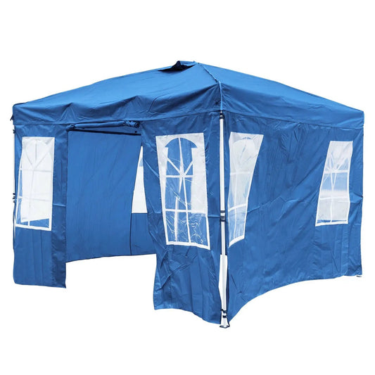 10x10 blue DirectDeals pop-up canopy tent with sidewalls and window panels, adjustable height on Tampa Home & Garden Store