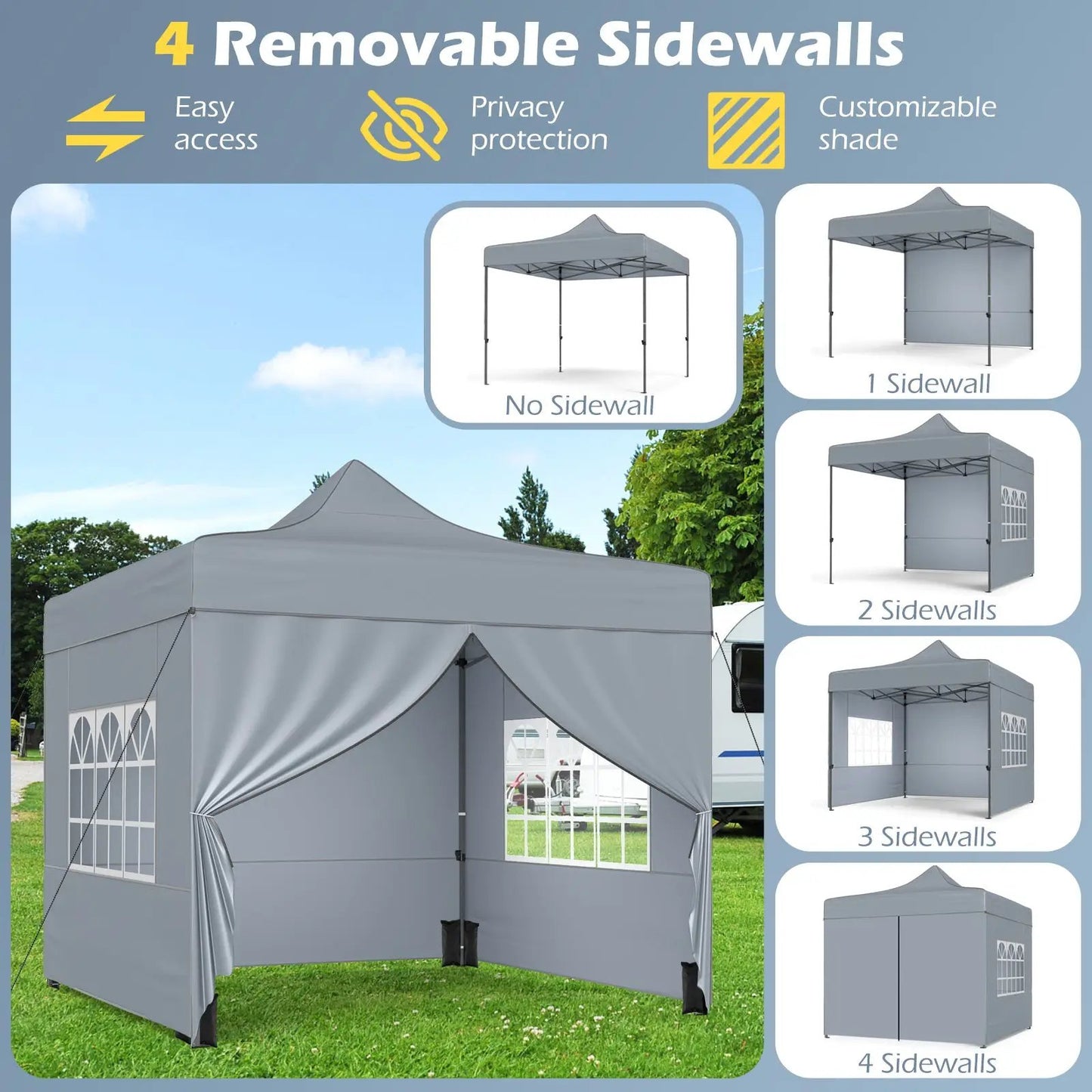 10x10 ft pop up canopy tent with 4 removable sidewalls, gray DirectDeals on Tampa Home & Garden Store