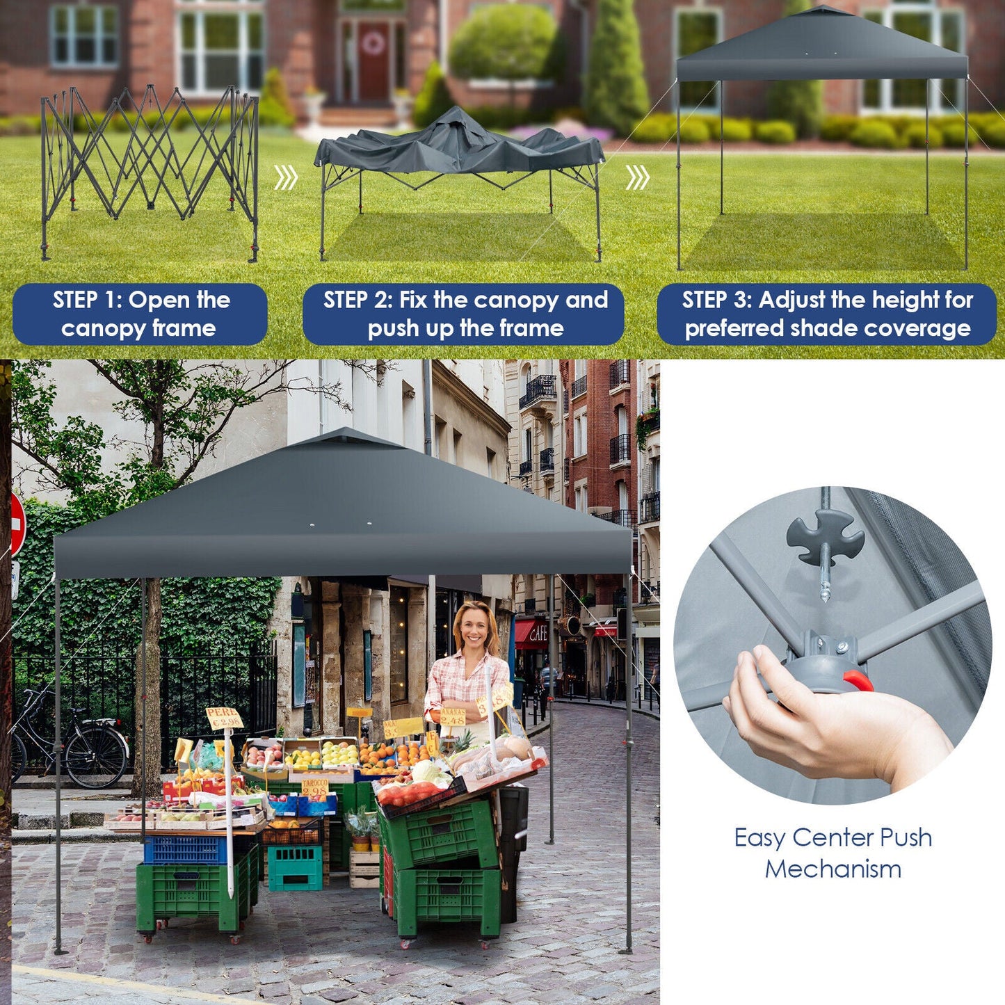 10 x 10 Feet Foldable Outdoor Instant Pop-up Canopy with Carry Bag-Gray
