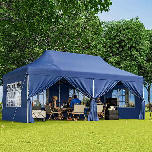 10 x 20 FT Pop up Canopy with 6 Sidewalls and Windows and Carrying Bag for Party Wedding Picnic-Blue - Tampa Home & Garden Store