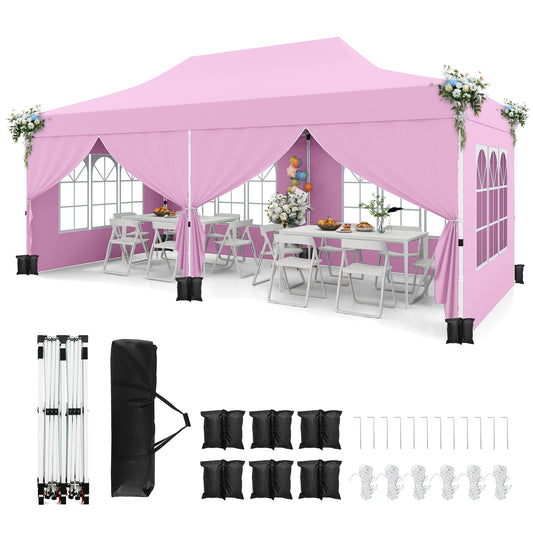 10 x 20 Feet Pop up Canopy with 6 Sidewalls Windows and Carrying Bag-Pink
