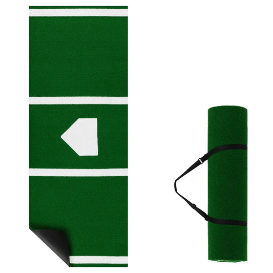 Baseball & Softball Hitting Mat With Home Plate, green turf, 10x3.8 ft, roll-up with strap on Tampa Home & Garden Store