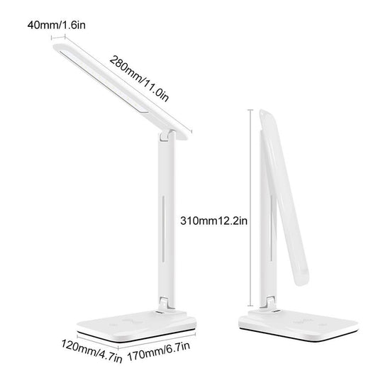 Stevvex 10W LED desk lamp with wireless charger and USB port, dimmable white folding lamp on Tampa Home & Garden Store