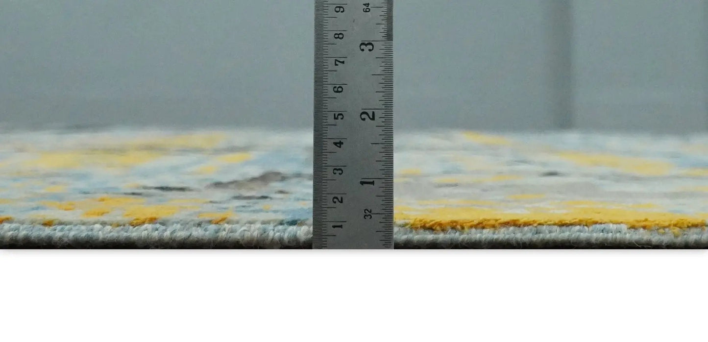 Area rug 10x14 hand-knotted blue and black wool with edge close-up on Tampa Home & Garden Store