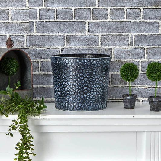 11.5” Embossed Tin Bucket with Pebble Pattern - Tampa Home & Garden Store