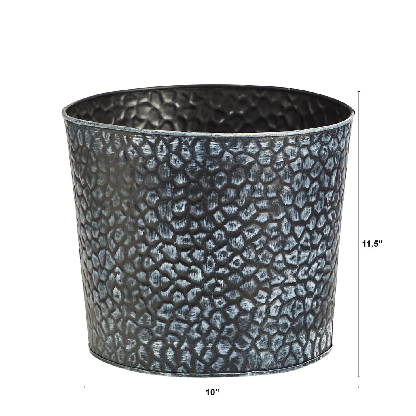 11.5 embossed tin bucket planter with pebble pattern on metal on Tampa Home & Garden Store