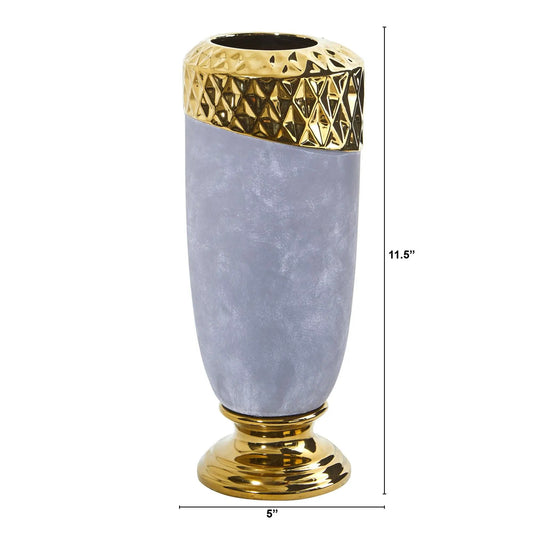 11.5” Regal Stone Vase with Gold Accents - Tampa Home & Garden Store