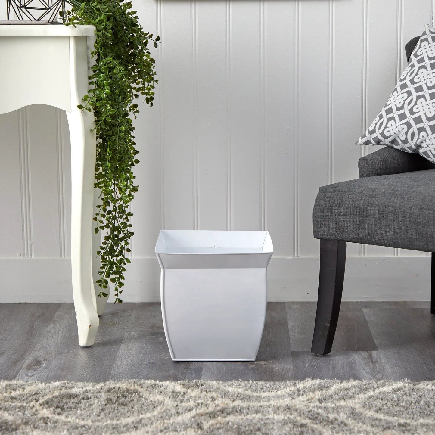 11.75 Inch fluted metal square planter with white finish on Tampa Home & Garden Store