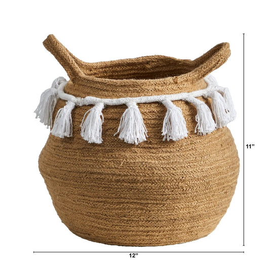 11” Boho Chic Handmade Natural Cotton Woven Planter with Tassels - Tampa Home & Garden Store