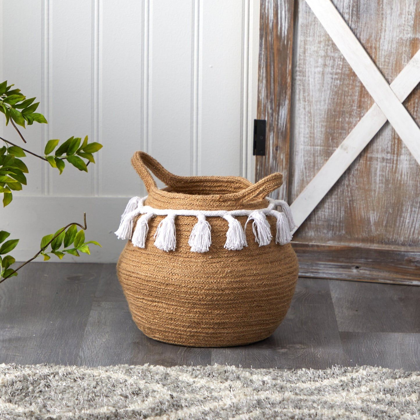 11” Boho Chic Handmade Natural Cotton Woven Planter with Tassels - Tampa Home & Garden Store