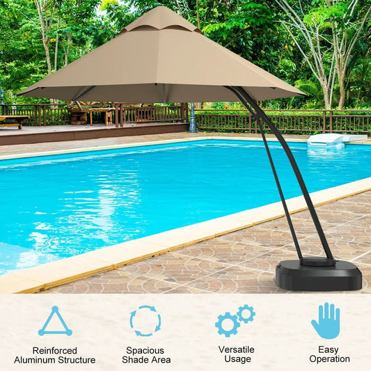 11 Feet Outdoor Cantilever Hanging Umbrella with Base and Wheels-Beige - Tampa Home & Garden Store