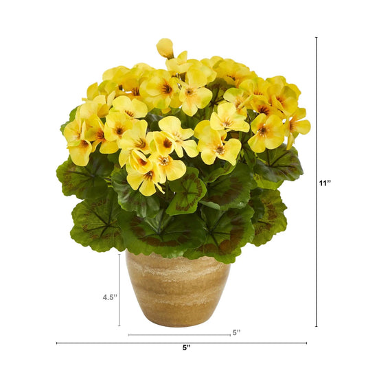 11-inch yellow geranium artificial plant by Nearly Natural in ceramic planter on Tampa Home & Garden Store