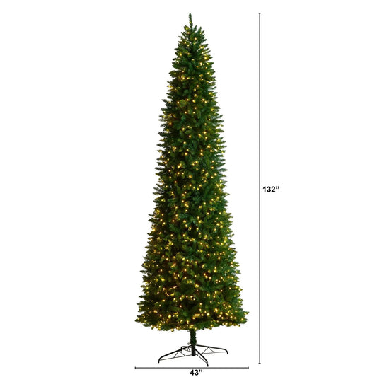 Slim Green Mountain Pine Christmas Tree with 950 lights and bendable branches on a metal cross base on Tampa Home & Garden Store