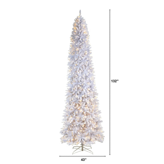 Nearly Natural slim white Christmas tree with bendable branches, 11 ft tall, warm white lights on Tampa Home & Garden Store