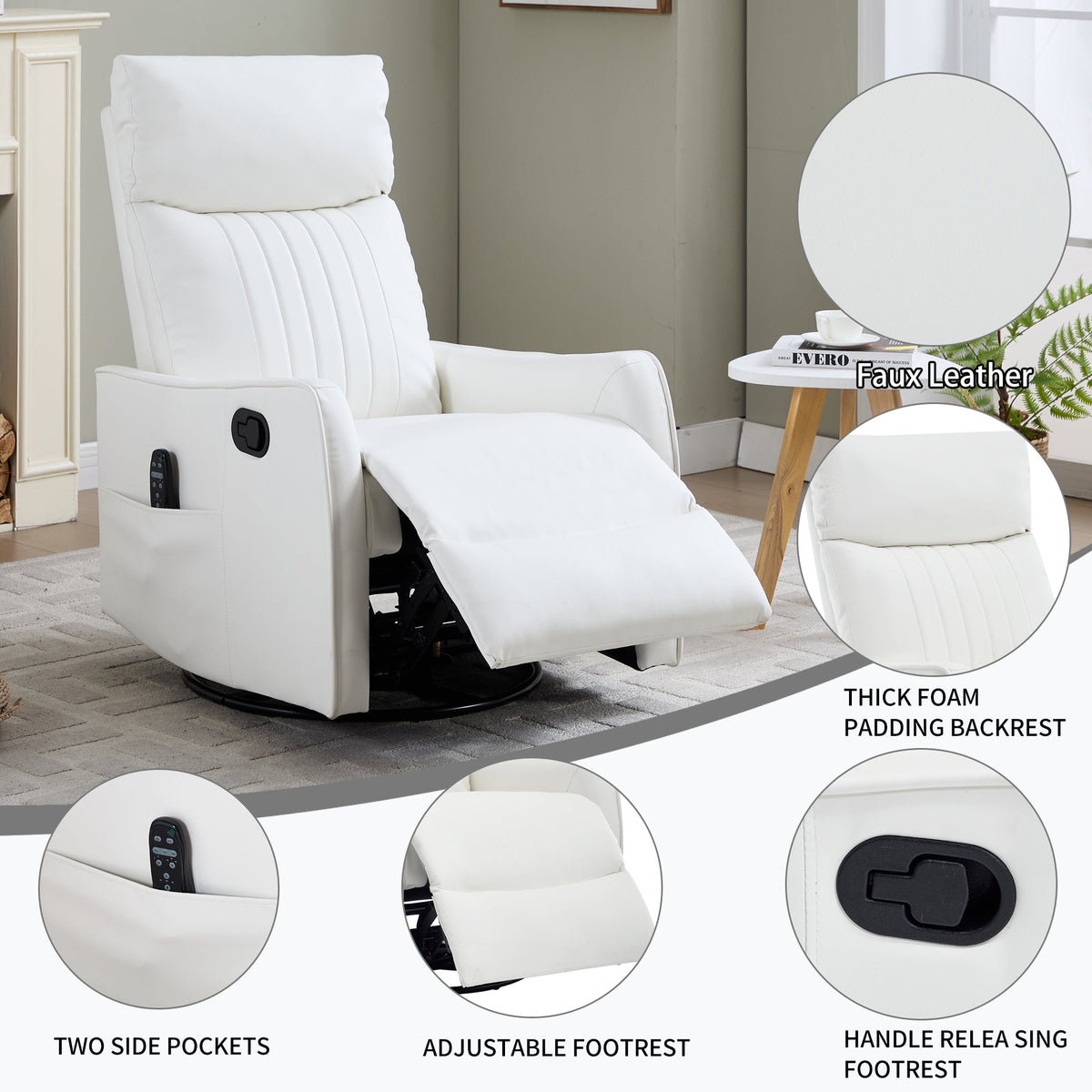White faux leather massage recliner chair from HouseOfZazla with foam backrest on Tampa Home & Garden Store