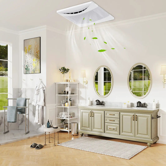 110 CFM ceiling mount exhaust fan with white metal housing in bathroom setting on Tampa Home & Garden Store