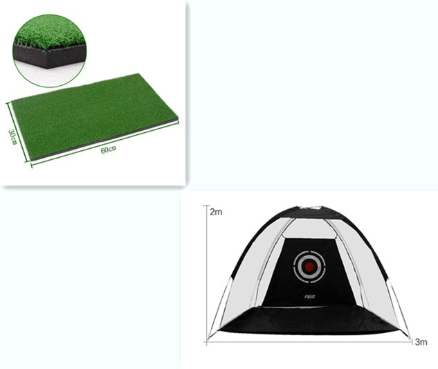 Two-item golf practice set: turf mat 60x30 cm with padding and a pop-up hitting tent with target on Tampa Home & Garden Store