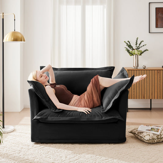 Slip-Covered Armchair with Cushions, black fabric, HouseOfZazla, modern living room scene on Tampa Home & Garden Store