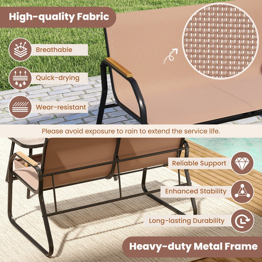 4 Pieces Patio Furniture Set with Rocking Bistro Chairs and Breathable Mesh Fabric-Coffee - Tampa Home & Garden Store