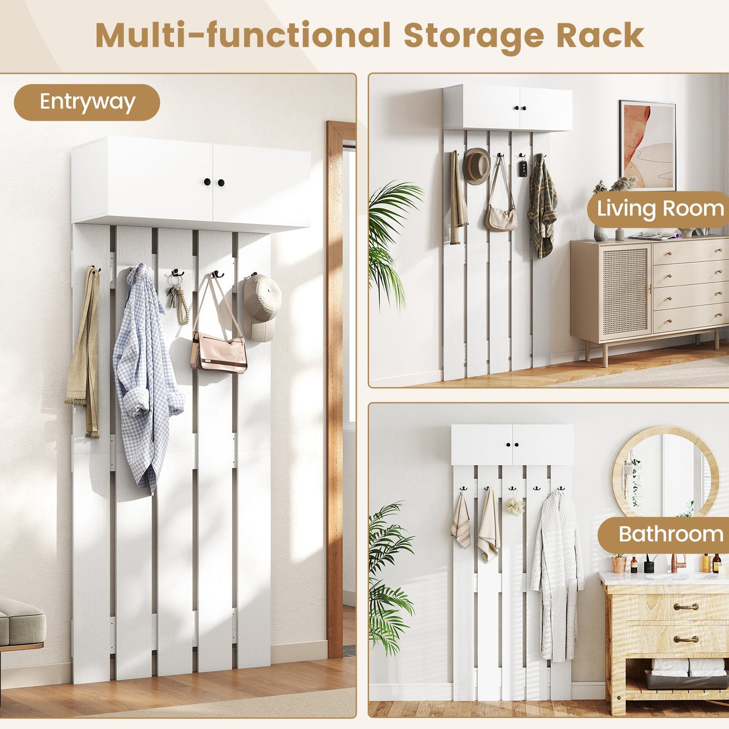 Entryway white coat rack with storage and hooks, wall-mounted unit DirectDeals on Tampa Home & Garden Store