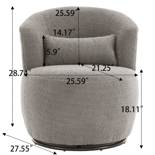 Grey plush swivel accent armchair with round arms, textured fabric, VIP Digital Presence on Tampa Home & Garden Store