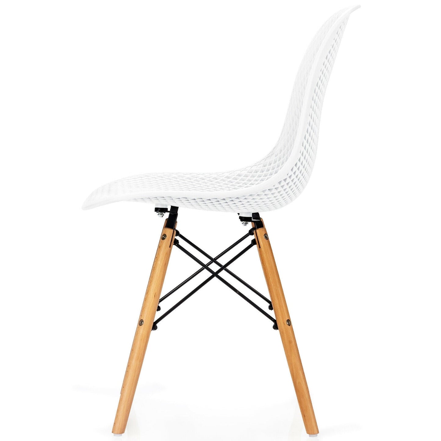 4 Pieces Modern Plastic Hollow Chair Set with Wood Leg