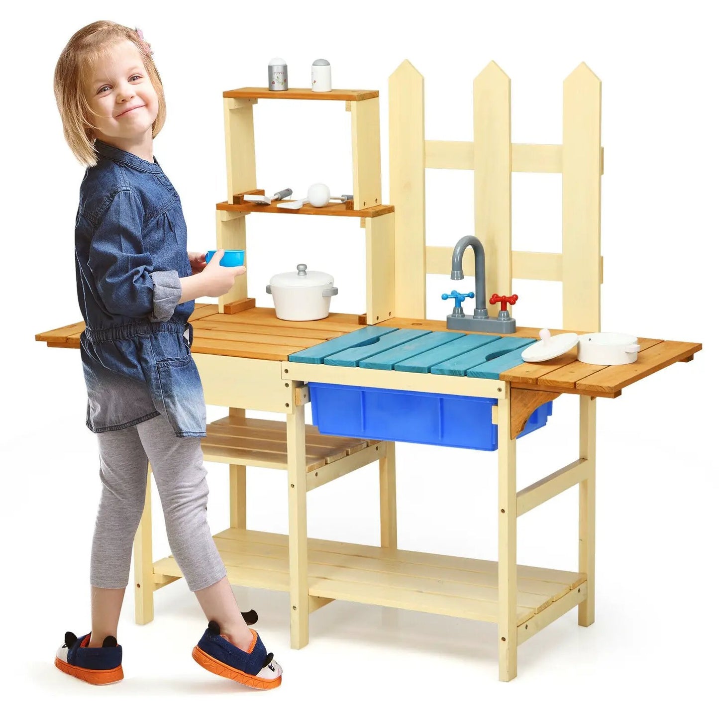 Kid's Outdoor Wooden Pretend Cook Kitchen Playset Toy - Tampa Home & Garden Store
