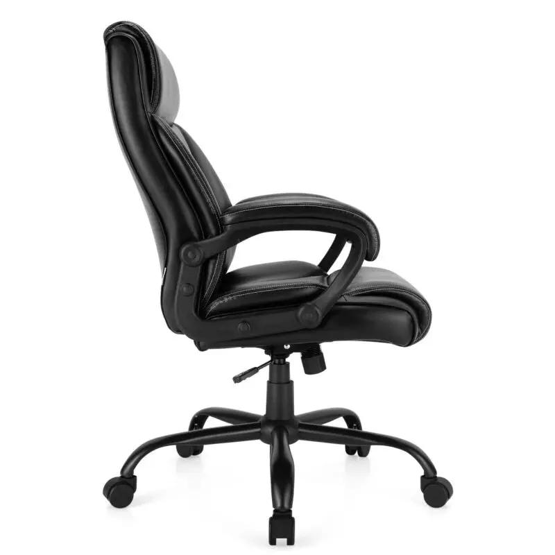 DirectDeals black leather high-back chair 400 lb tall with padded arms on a wheeled base on Tampa Home & Garden Store