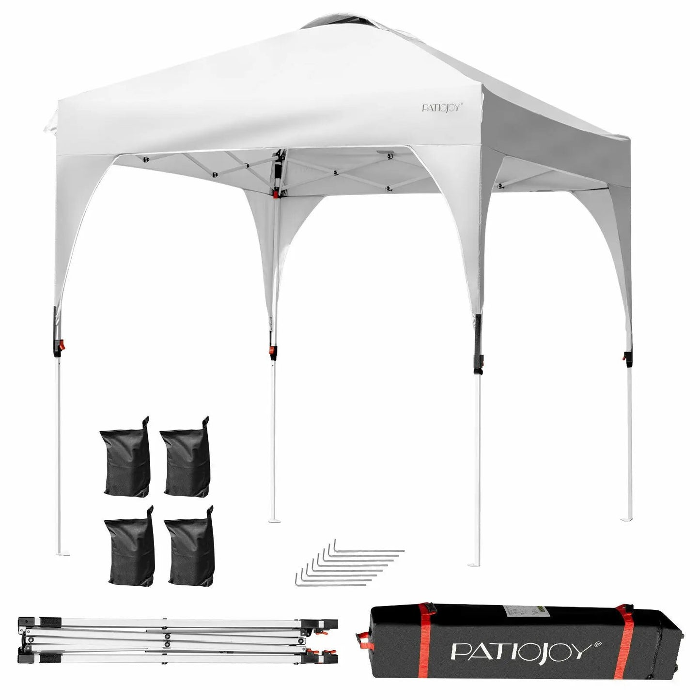 Pop up canopy tent 6.6 x 6.6 ft white PatioJoy outdoor shade with roller bag on Tampa Home & Garden Store