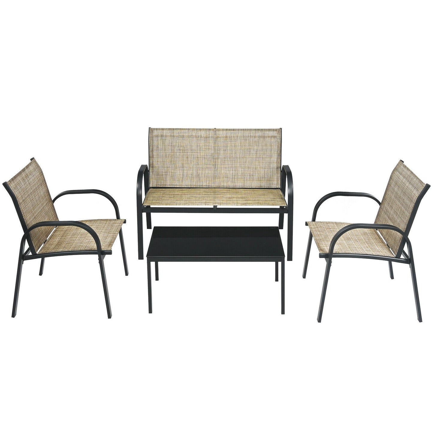 4 Pieces Patio Furniture Set with Glass Top Coffee Table-Black