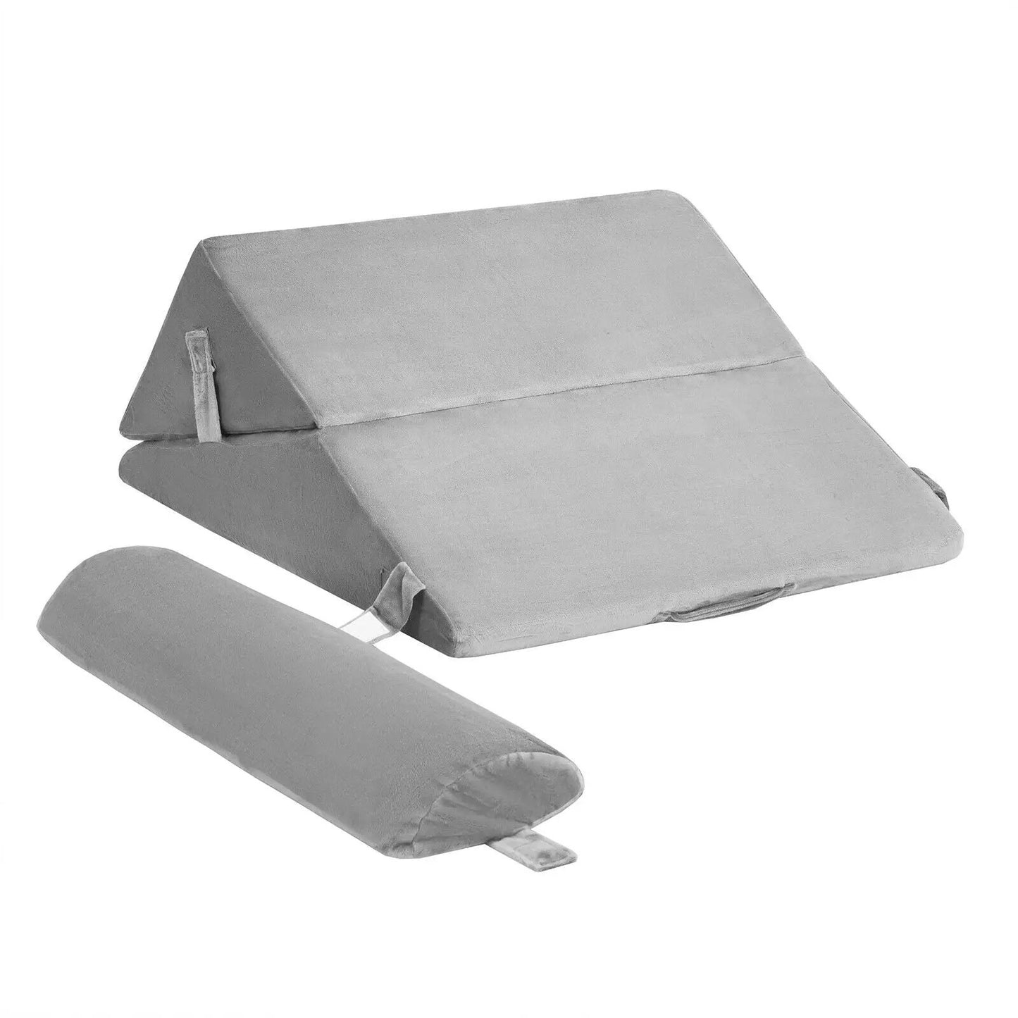 Adjustable neck and back support memory foam headrest in gray with wedge back cushion on Tampa Home & Garden Store