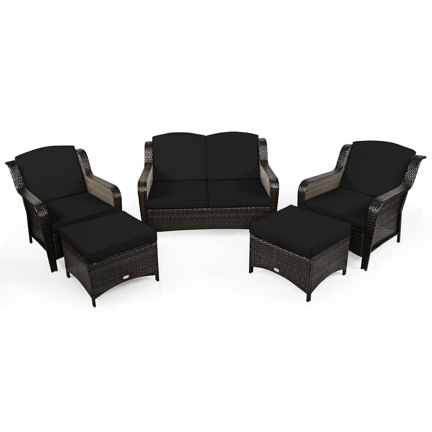 5 Pieces Patio Rattan Sofa Set with Cushion and Ottoman-Navy