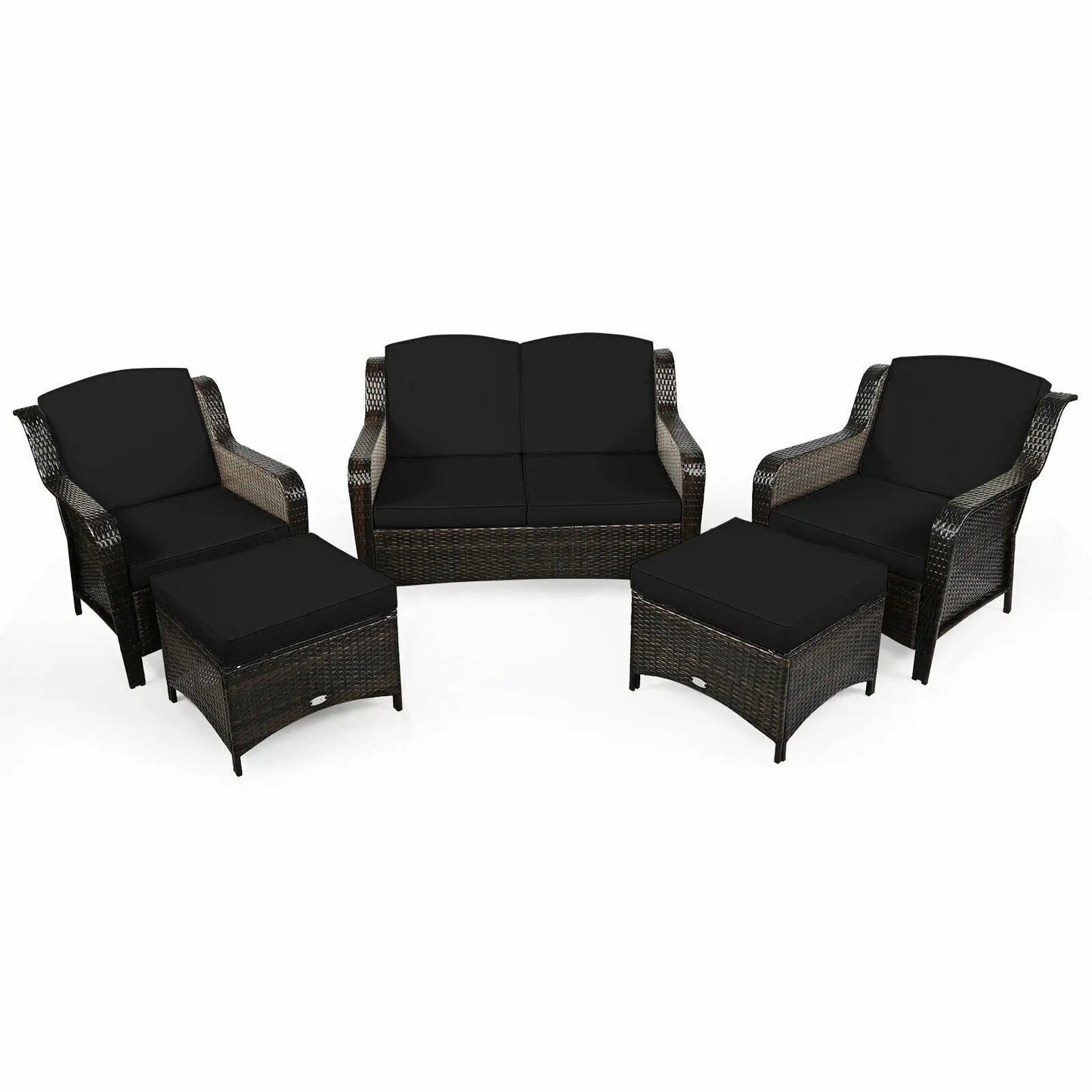 5-Piece Patio Rattan Sofa Set with Ottoman DirectDeals brown wicker black cushions on Tampa Home & Garden Store
