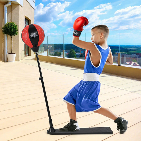 Kids punching bag set with adjustable stand and red boxing gloves DirectDeals on a patio on Tampa Home & Garden Store