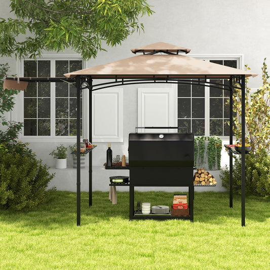 11 x 5 FT Grill Gazebo with Side Awning and Double-Tiered Top-Beige