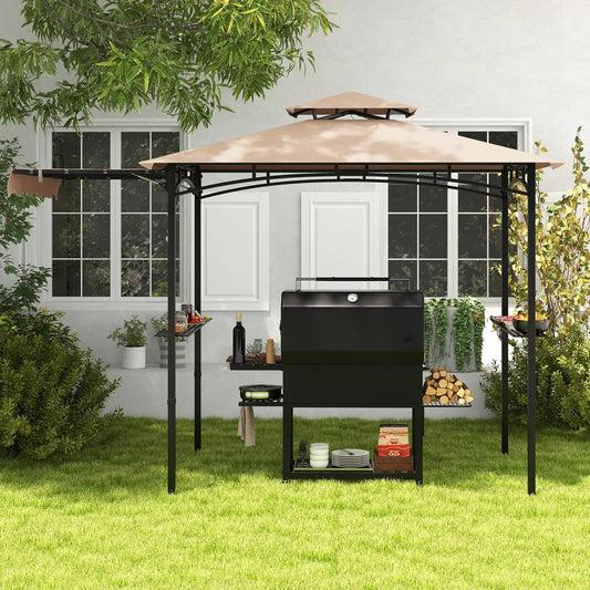 11 x 5 FT Grill Gazebo with Side Awning and Double-Tiered Top-Beige - Tampa Home & Garden Store