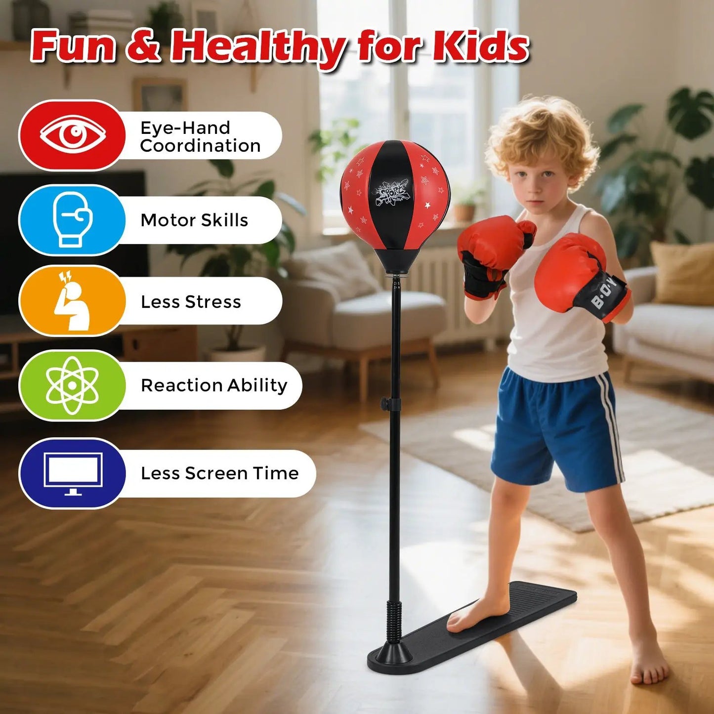 Kids punching bag set with adjustable pedestal stand and red boxing gloves by DirectDeals on Tampa Home & Garden Store