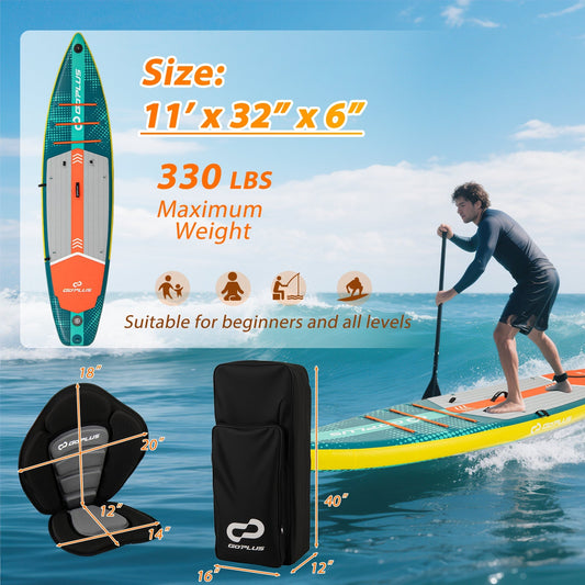 GemGear 11 ft inflatable stand up paddle board with kayak seat, teal deck, pump and bag on Tampa Home & Garden Store