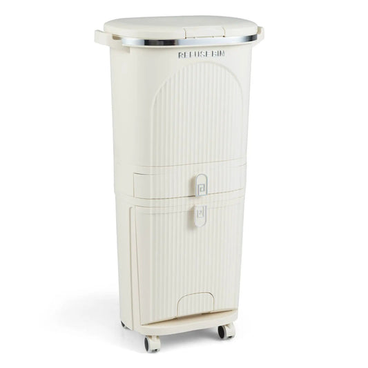 DirectDeals 11-gallon 3-layer kitchen trash can with lid on wheels, cream color on Tampa Home & Garden Store