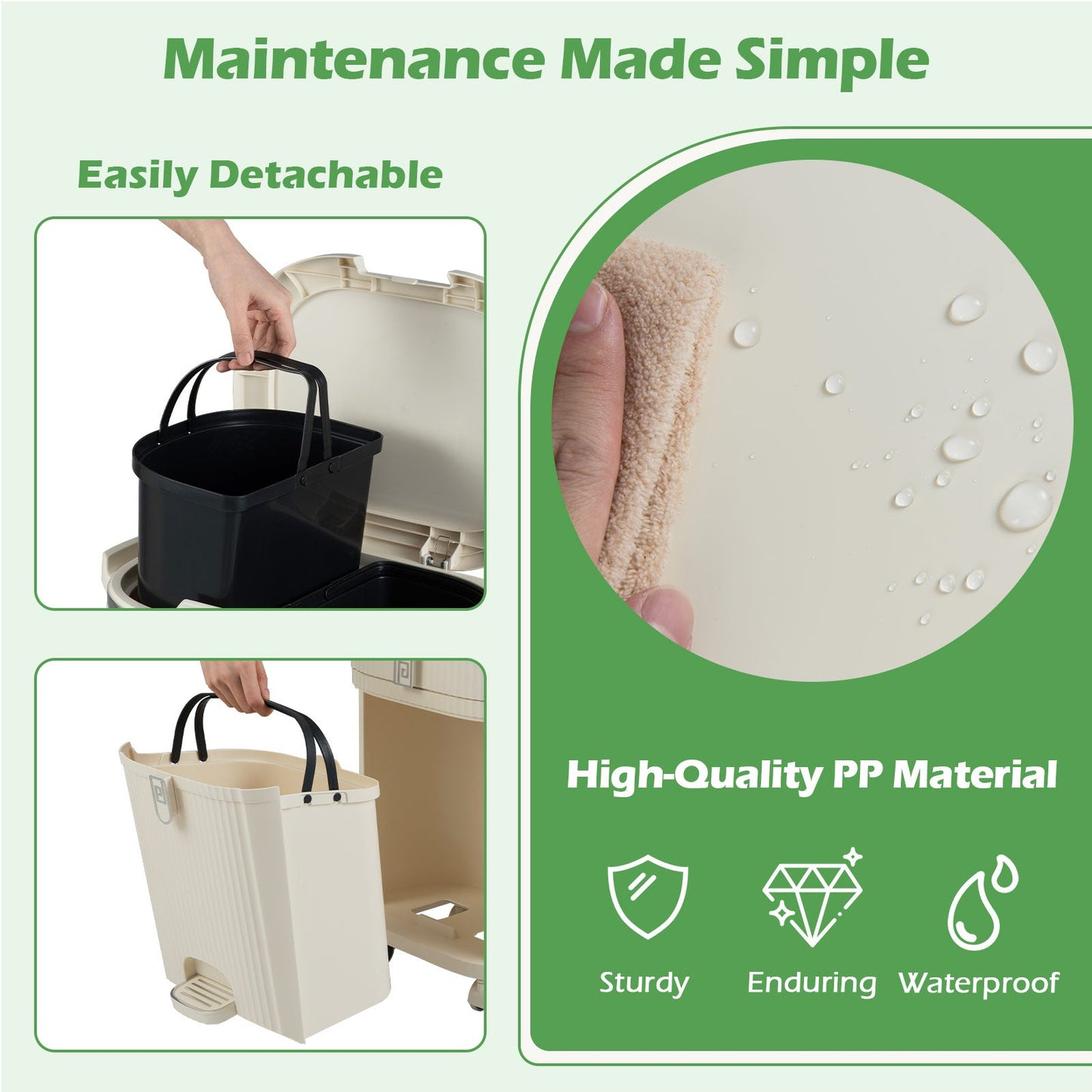 11 Gallon 3-Layer Kitchen Trash Can With Lid beige plastic DirectDeals detachable inner bucket on Tampa Home & Garden Store