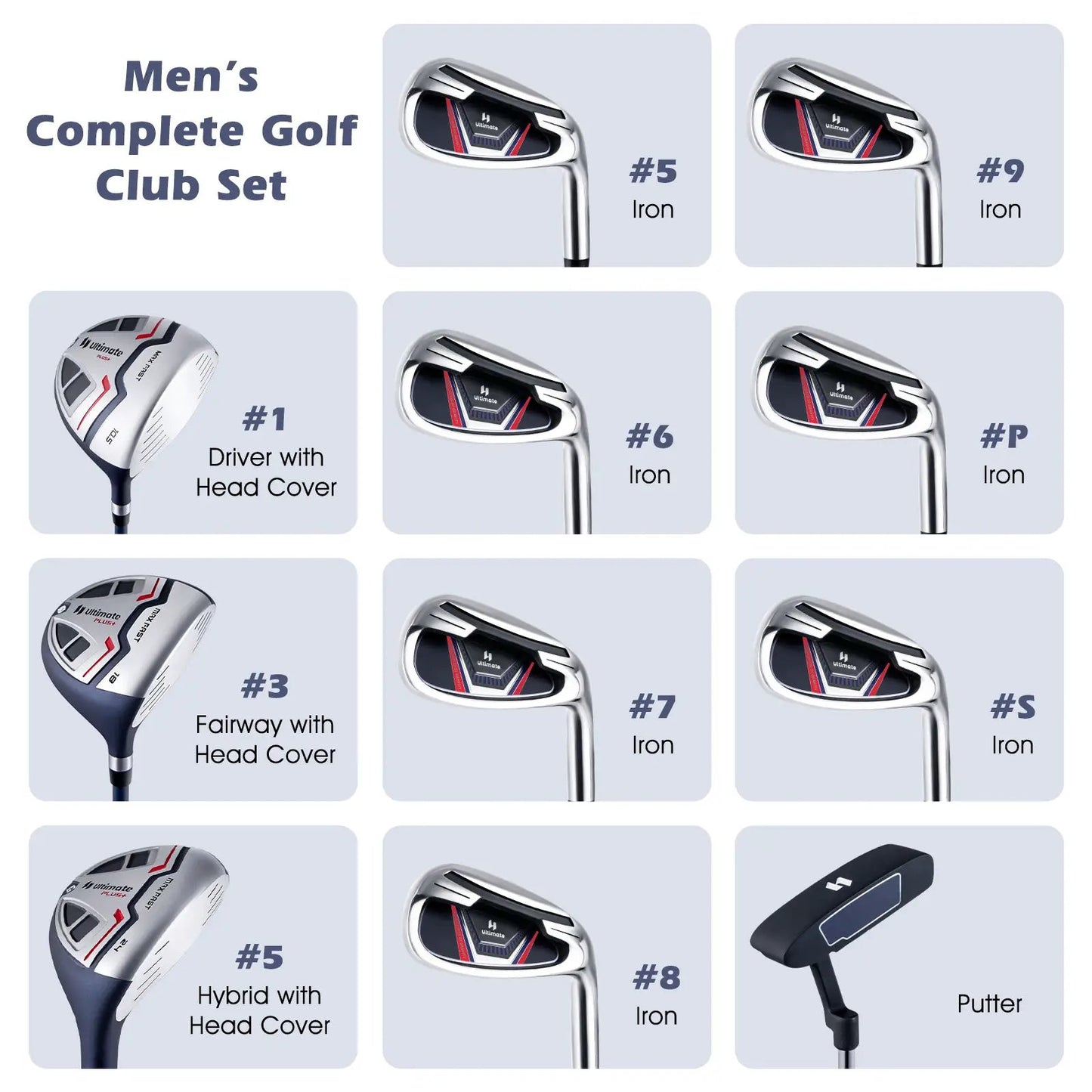 11 Piece DirectDeals Golf Club Set in Blue with driver, irons, fairways, putter on Tampa Home & Garden Store