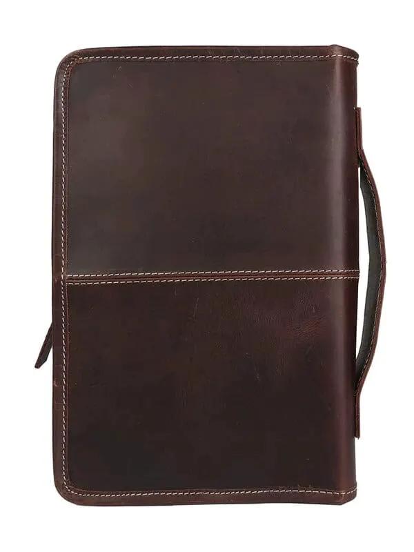 Classic Bible Leather Cover with Choco Handle, dark leather with stitches Classy Leather Bags on Tampa Home & Garden Store