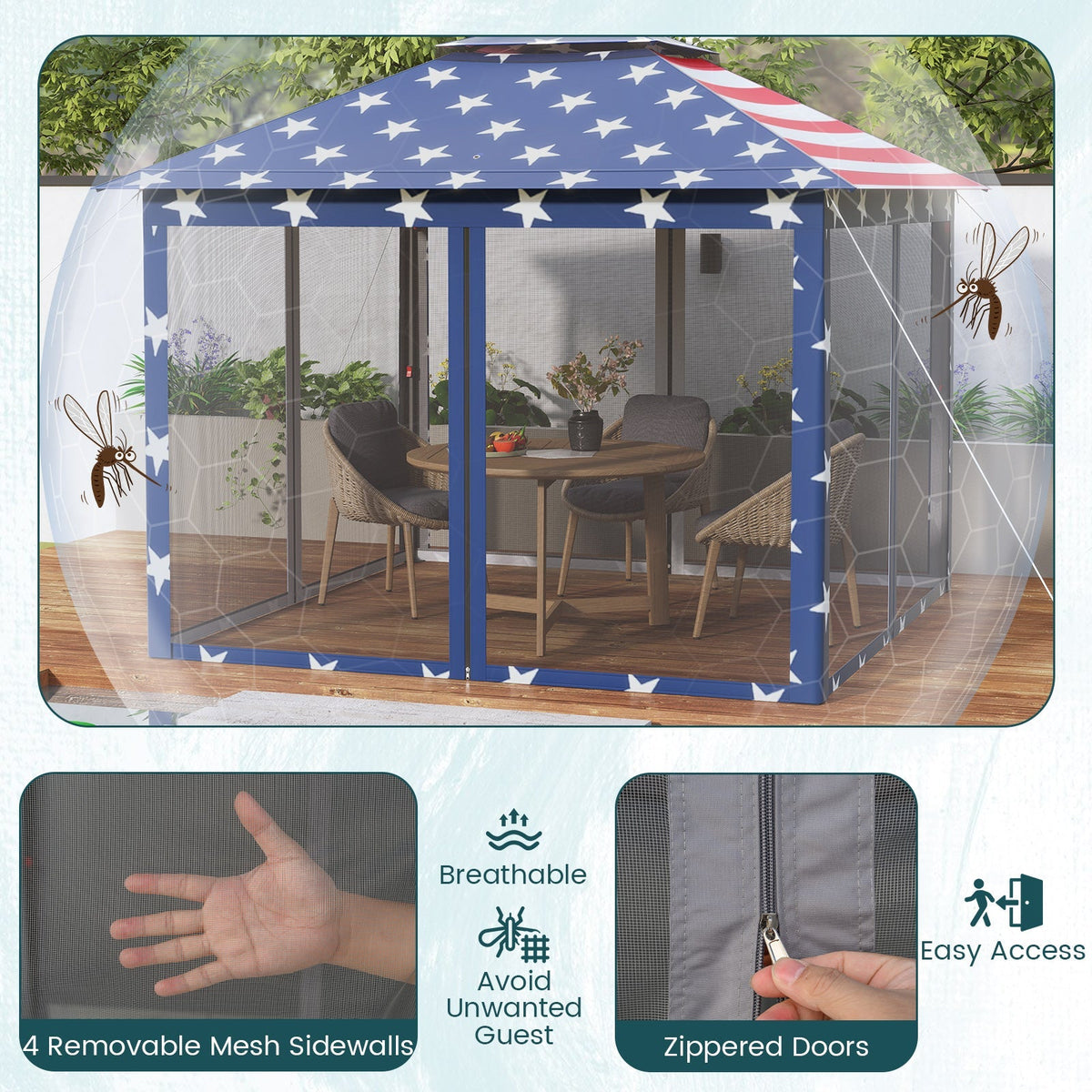 GemGear 11x11 ft pop-up gazebo with blue starry canopy and 4 removable mesh sidewalls on Tampa Home & Garden Store
